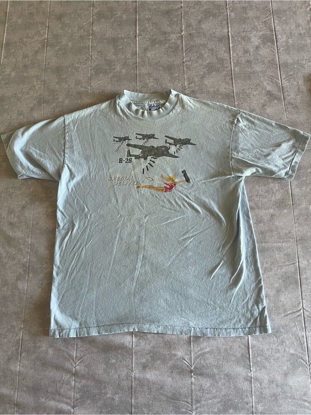 B-25 Graphic Crew Neck Men’s T-Shirt in Light Blue